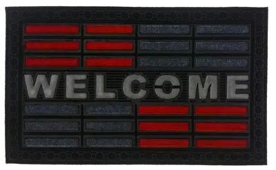 Hivvago 18" X 30" Gray And Red Synthetic Fiber Abstract Outdoor Door Mat In Black