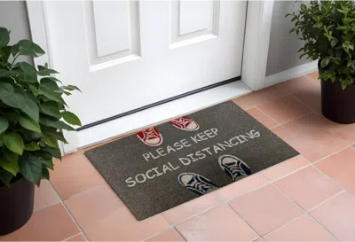 Hivvago 18" X 30" Gray Coir Please Keep Social Distancing Outdoor Door Mat In Brown
