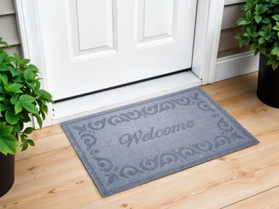 Hivvago 18" X 30" Gray Scrollwork Border Welcome Outdoor Polypropylene Door Mat