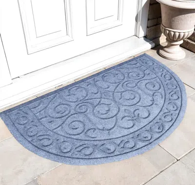 Hivvago 18" X 30" Gray Scrollwork Semi Circle Outdoor Polypropylene Door Mat In Blue