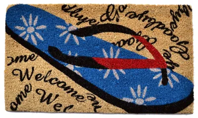 Hivvago 18" X 30" Red White And Blue Coir Flip Flop Welcome Outdoor Door Mat