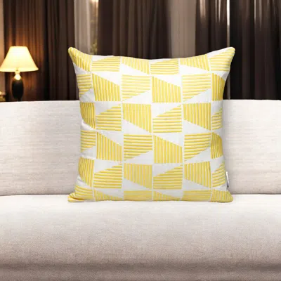 Hivvago 18" Yellow And White Geometric Cotton Throw Pillow With Embroidery