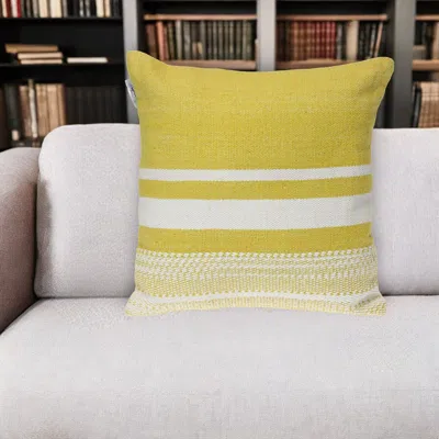 Hivvago 18" Yellow And White Striped Cotton Throw Pillow In Multi