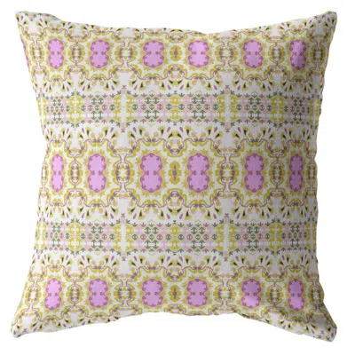 Hivvago 18" Yellow Lavender Geofloral Zippered Suede Throw Pillow In Multi