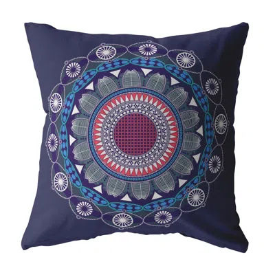 Hivvago 18"x18" Navy Zippered Suede Floral Throw Pillow In Blue