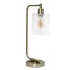 Hivvago 19" Antiqued Brass Metal Lantern Usb Table Lamp With Clear Cylinder Shade
