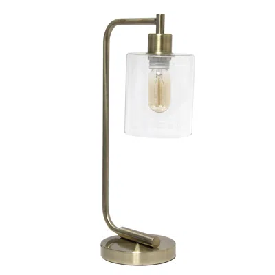 HIVVAGO 19" ANTIQUED BRASS METAL LANTERN TABLE LAMP WITH CLEAR CYLINDER SHADE