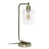 Hivvago 19" Antiqued Brass Metal Lantern Usb Table Lamp With Clear Cylinder Shade In Metallic