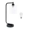 Hivvago 19" Black Metal Lantern Table Lamp Led With Clear Cylinder Shade In Black