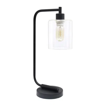 HIVVAGO 19" BLACK IRON LANTERN TABLE LAMP WITH CLEAR CYLINDER SHADE