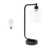 Hivvago 19" Black Metal Lantern Table Lamp Led With Clear Cylinder Shade In Black