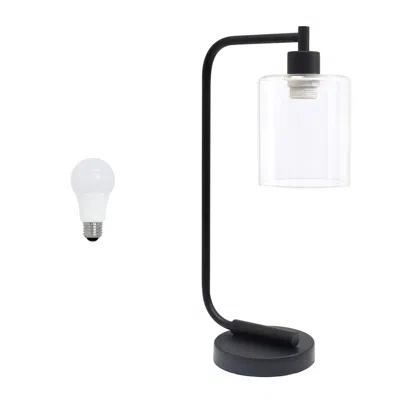 Hivvago 19" Black Metal Lantern Table Lamp Led With Clear Cylinder Shade