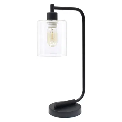 HIVVAGO 19" BLACK METAL LANTERN TABLE LAMP WITH CLEAR CYLINDER SHADE
