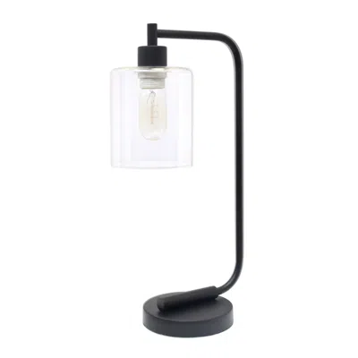 Hivvago 19" Black Metal Lantern Table Lamp With Clear Cylinder Shade