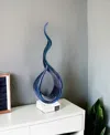 Hivvago 19" Blue And Green Murano Glass Modern Abstract Tabletop Sculpture In Blue
