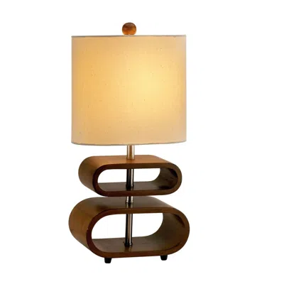 Hivvago 19" Brown Retro Ovals Wood Bedside Lamp With Natural Shade