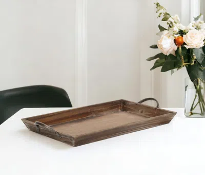 Hivvago 19" Brown Wood Handmade Serving Tray With Handles