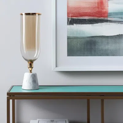 Hivvago 19" Gold And White Round Glass Table Vase In Brown