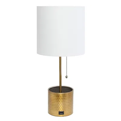 Hivvago 19" Gold Metal Usb Table Lamp With White Drum Shade