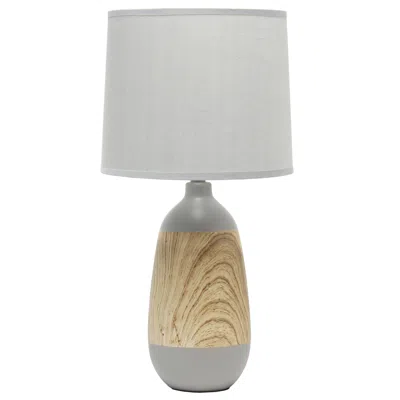 Hivvago 19" Gray And Oak Ceramic Round Table Lamp With Gray Drum Shade In Multi