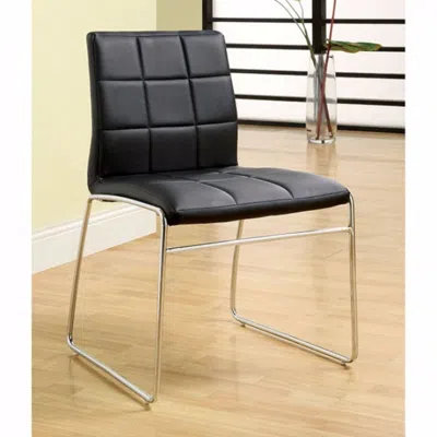 Hivvago 19 Inch Metal Dining Chair, Black Faux Leather, Square Tufting, Set Of 2