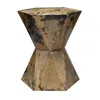 Hivvago 19 Inch Modern Side End Table, Hourglass Shape, Iron Patina Finish, Gold In Brown