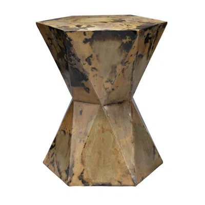 Hivvago 19 Inch Modern Side End Table, Hourglass Shape, Iron Patina Finish, Gold In Brown