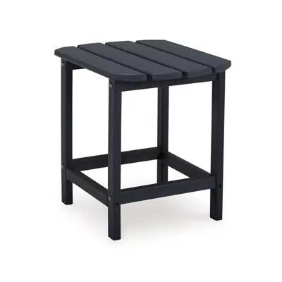 Hivvago 19 Inch Outdoor Side End Table, Slatted Top, Steel Frame, Black Finish In Gray