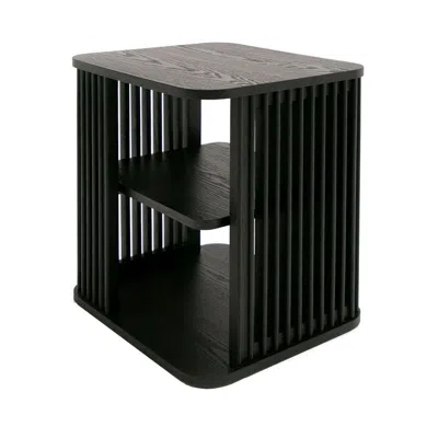 Hivvago 19 Inch Side End Table, 3 Shelves, Modern Vertical Slats, Black Ash Wood