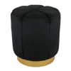 Hivvago 19 Inch Sylvie Round Ottoman Stool, Soft Black Velvet, Gold Metal Base