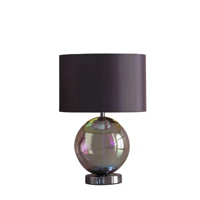 Hivvago 19" Iridescent Glass Globe Table Lamp With Gray Classic Drum Shade In Black