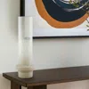 Hivvago 19" Off White And Gold Metal Cylinder Table Vase In White