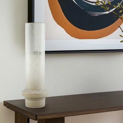 Hivvago 19" Off White And Gold Metal Cylinder Table Vase