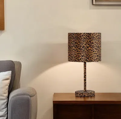 Hivvago 19" Orange And Black Metal Bedside Table Lamp With Orange And Black Drum Shade In Animal Print