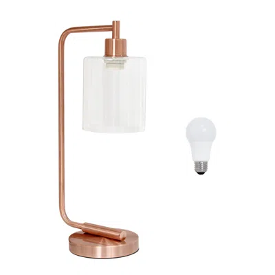 HIVVAGO 19" ROSE GOLD IRON LANTERN TABLE LAMP LED WITH CLEAR CYLINDER SHADE