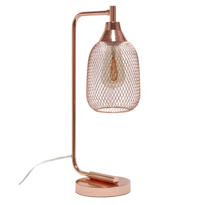 Hivvago 19" Rose Gold Metal Lantern Table Lamp With Rose Gold Globe Shade In Multi