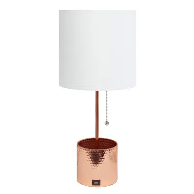 Hivvago 19" Rose Gold Metal Usb Table Lamp With White Drum Shade In Brown