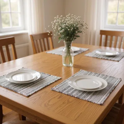 Hivvago 19" Set Of Four Black And White Striped Cotton Placemats In Neutral