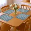 Hivvago 19" Set Of Four Cream And Turquoise Damask Cotton Placemats In Blue