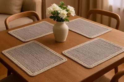 Hivvago 19" Set Of Four Gray And Natural Cotton Placemats