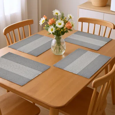 Hivvago 19" Set Of Four Gray And White Striped Cotton Placemats