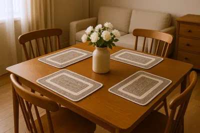 Hivvago 19" Set Of Four Natural And Ivory Geometric Braided Jute Placemats In Brown