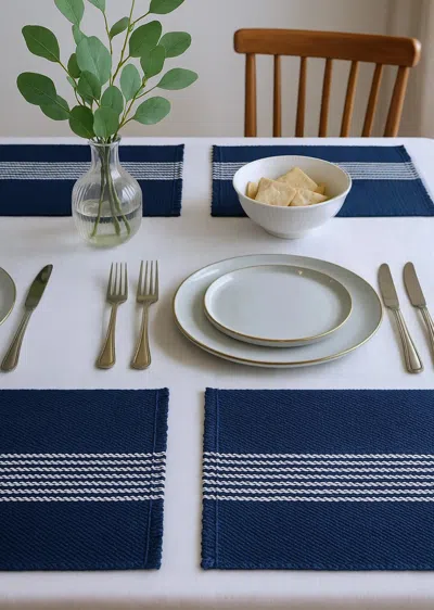 Hivvago 19" Set Of Four Navy Blue And White Striped Cotton Placemats