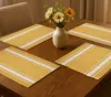 Hivvago 19" Set Of Four Yellow And White Striped Cotton Placemats In Yellow