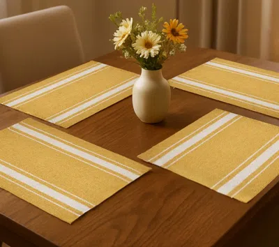 Hivvago 19" Set Of Four Yellow And White Striped Cotton Placemats