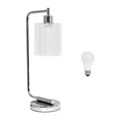 HIVVAGO 19" SILVER IRON LANTERN TABLE LAMP LED WITH CLEAR CYLINDER SHADE