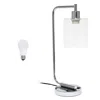 Hivvago 19" Silver Iron Lantern Usb Table Lamp Led With Clear Cylinder Shade In White