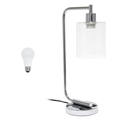 Hivvago 19" Silver Iron Lantern Usb Table Lamp Led With Clear Cylinder Shade In White