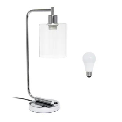 HIVVAGO 19" SILVER IRON LANTERN USB TABLE LAMP LED WITH CLEAR CYLINDER SHADE