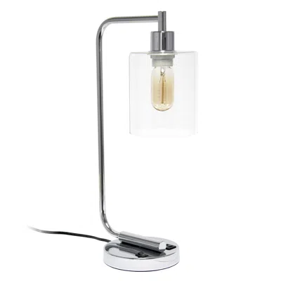 HIVVAGO 19" SILVER IRON LANTERN USB TABLE LAMP WITH CLEAR CYLINDER SHADE